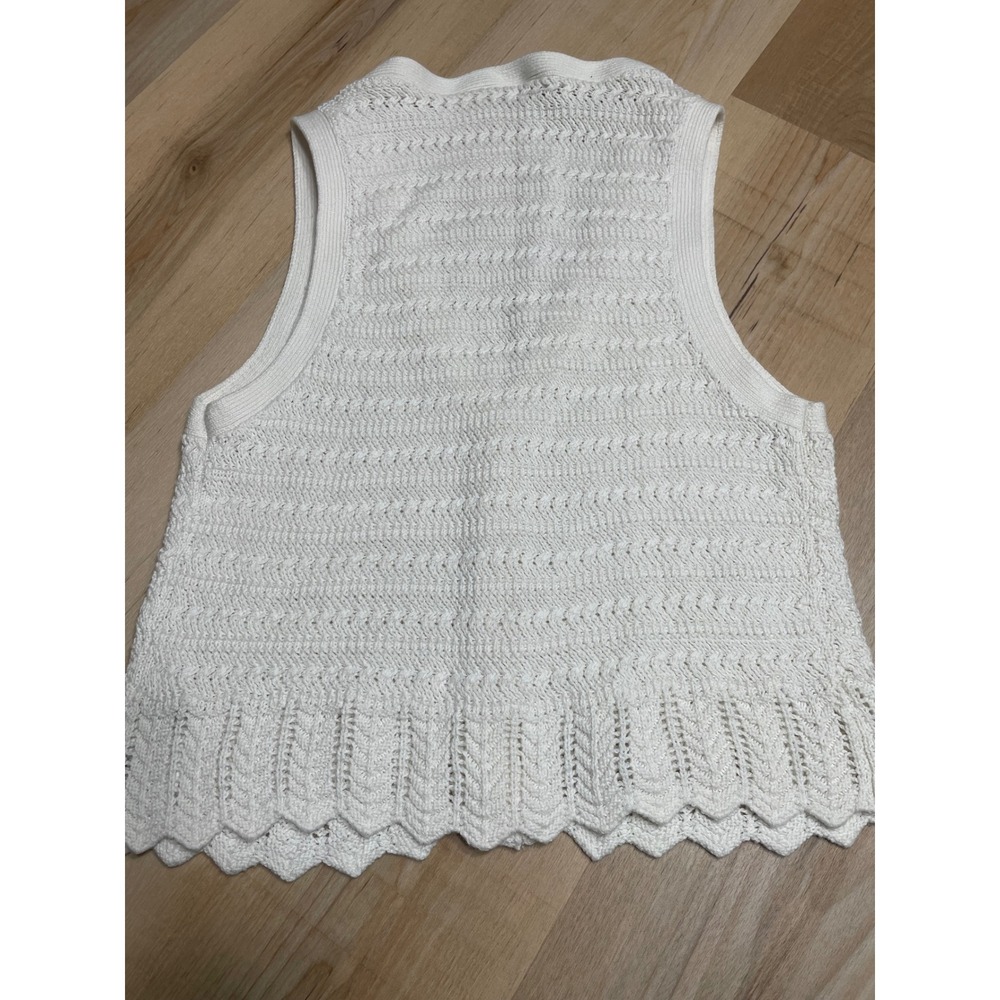 Abercrombie & Fitch Cream Cotton Pointelle Knit Button Up Sweater Vest Medium - Picture 6 of 6